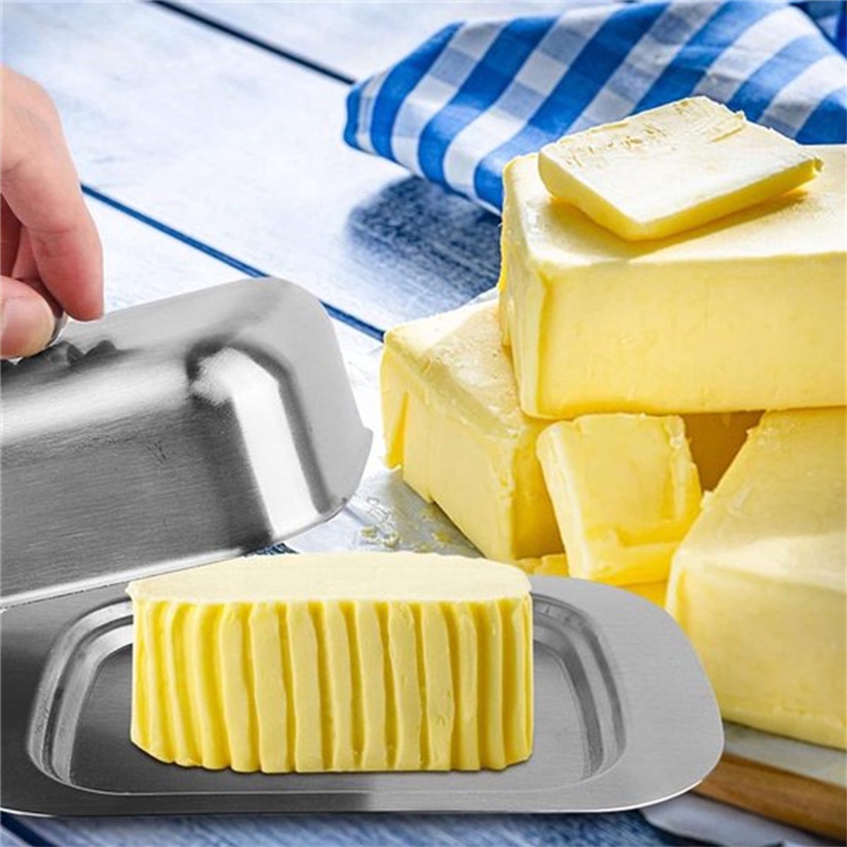 Stainless steel butter dish with lid for 250g of butter – Dessert bowl and cheese bread box for restaurant and home use – 186 x 12 x 65 cm - Image 6