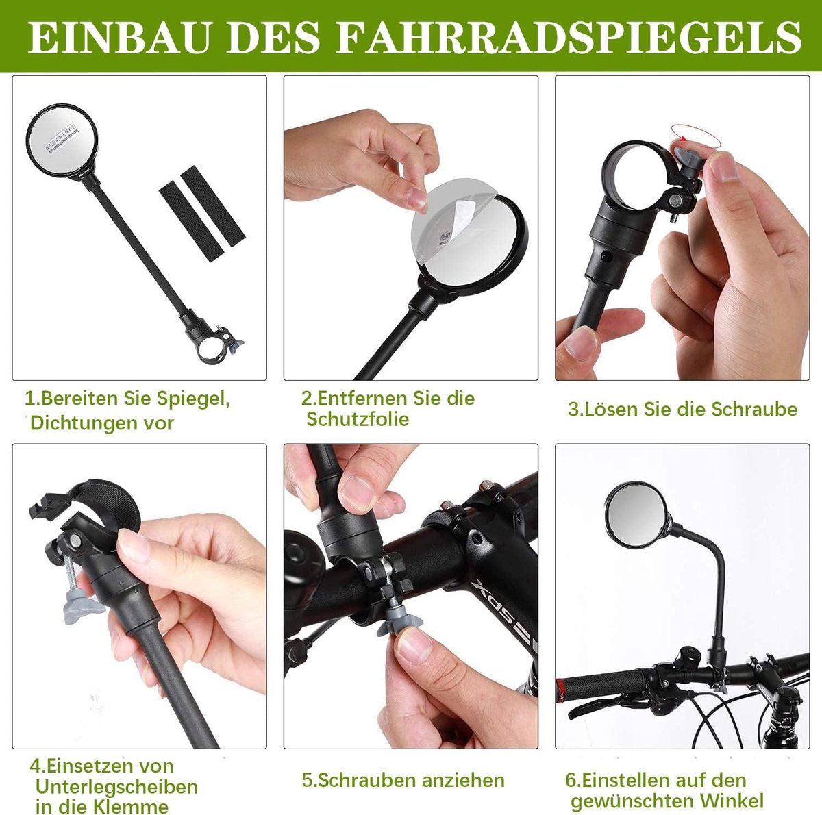 2-Piece Convex Bicycle Mirrors - Universal HD Handlebar Mirrors with 360-Degree Rotation and Wider Field of View for Bicycles and Electric Bikes - Image 4