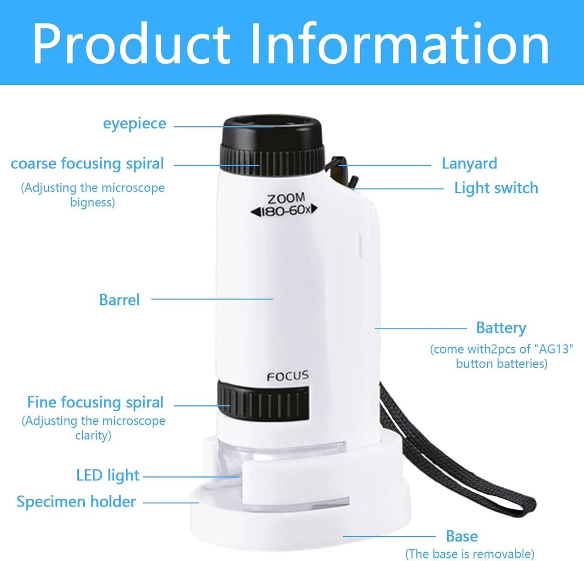 Microscope - Children's Microscope - Portable Pocket Microscope - Mini 60X-180X - Kids Exploration Kit - for Students, Science and Play - Image 3