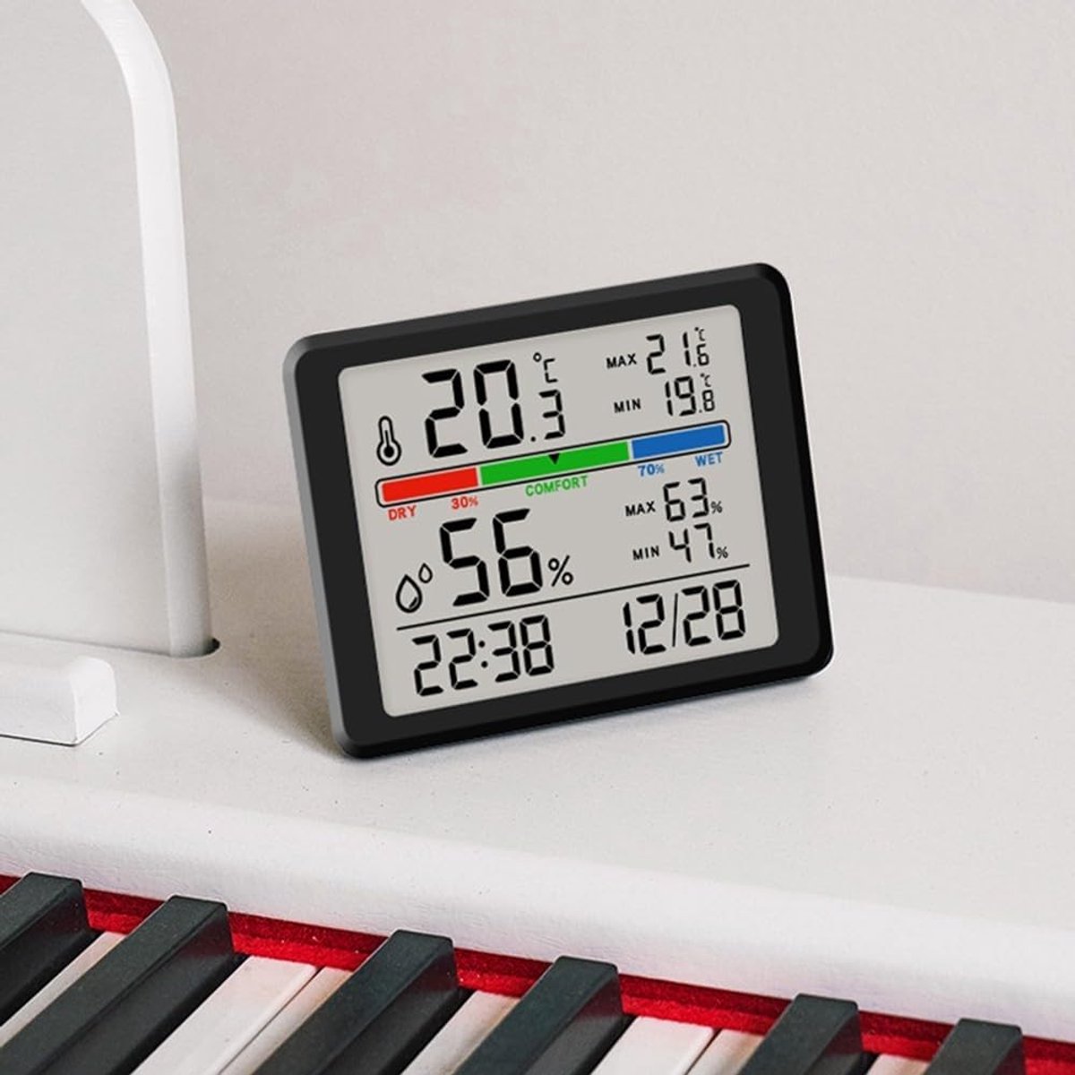 Wekker - Digital Hygrometer - Room Thermometer - Temperature and Humidity Meter - Baby's Room - Children's Room - Office - Kitchen - Wall Mounted in Garage - Desk Alarm Clock - Christmas Gift - Black - Image 4