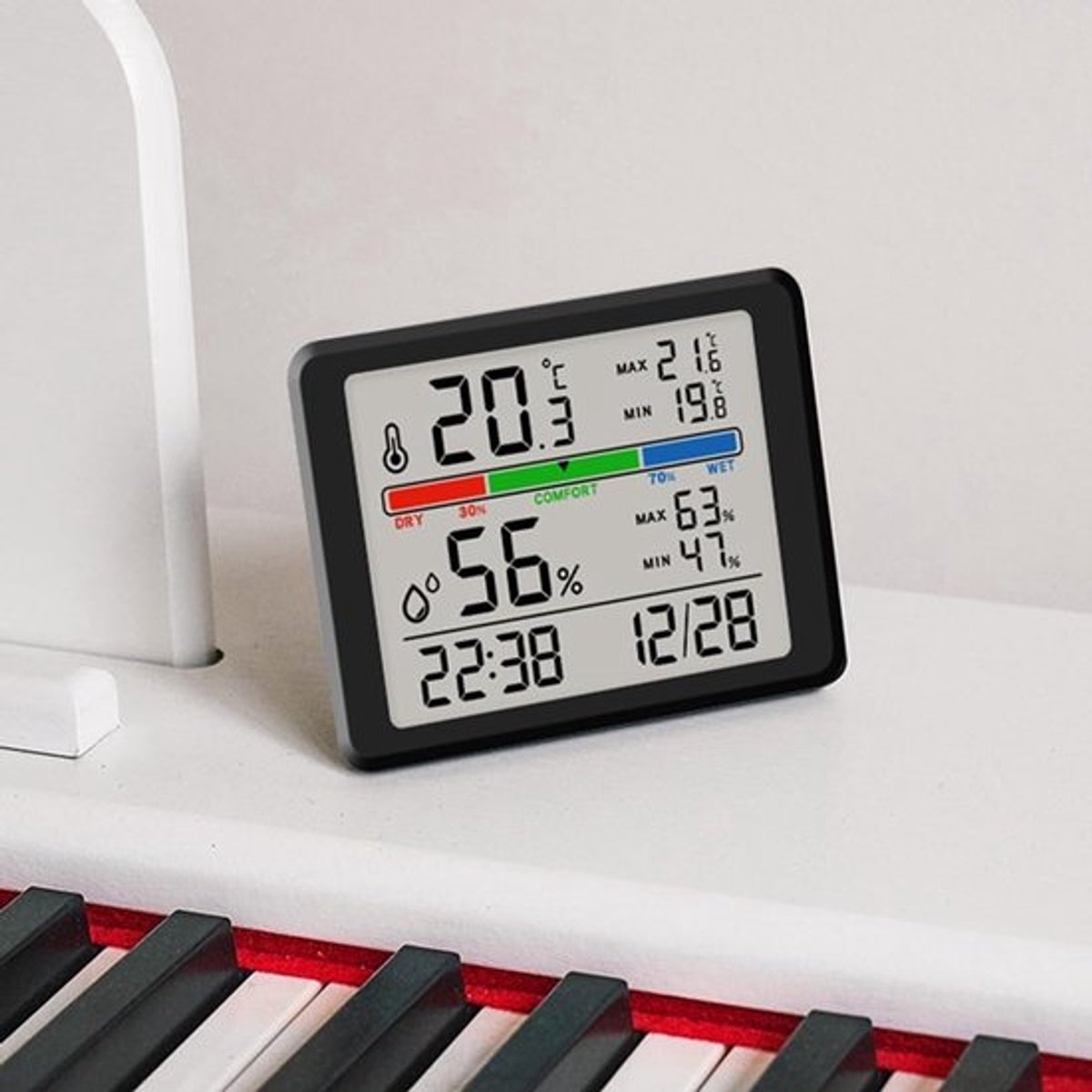 Wekker - Weather Station - Digital Hygrometer - Room Thermometer - Temperature and Humidity Meter - Baby's Room - Children's Room - Office - Kitchen - Wall Mounted in Garage - Desk Alarm Clock - Christmas Gift - White - Image 5