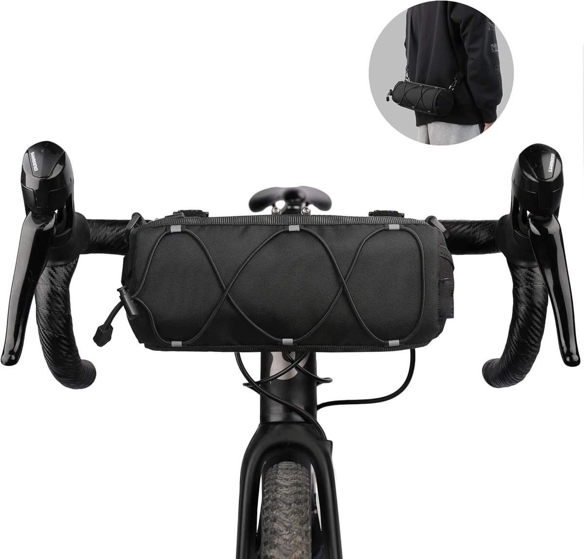 Bicycle handlebar bag - mountain bike bag for road bikes - black commuter shoulder bag - Image 3