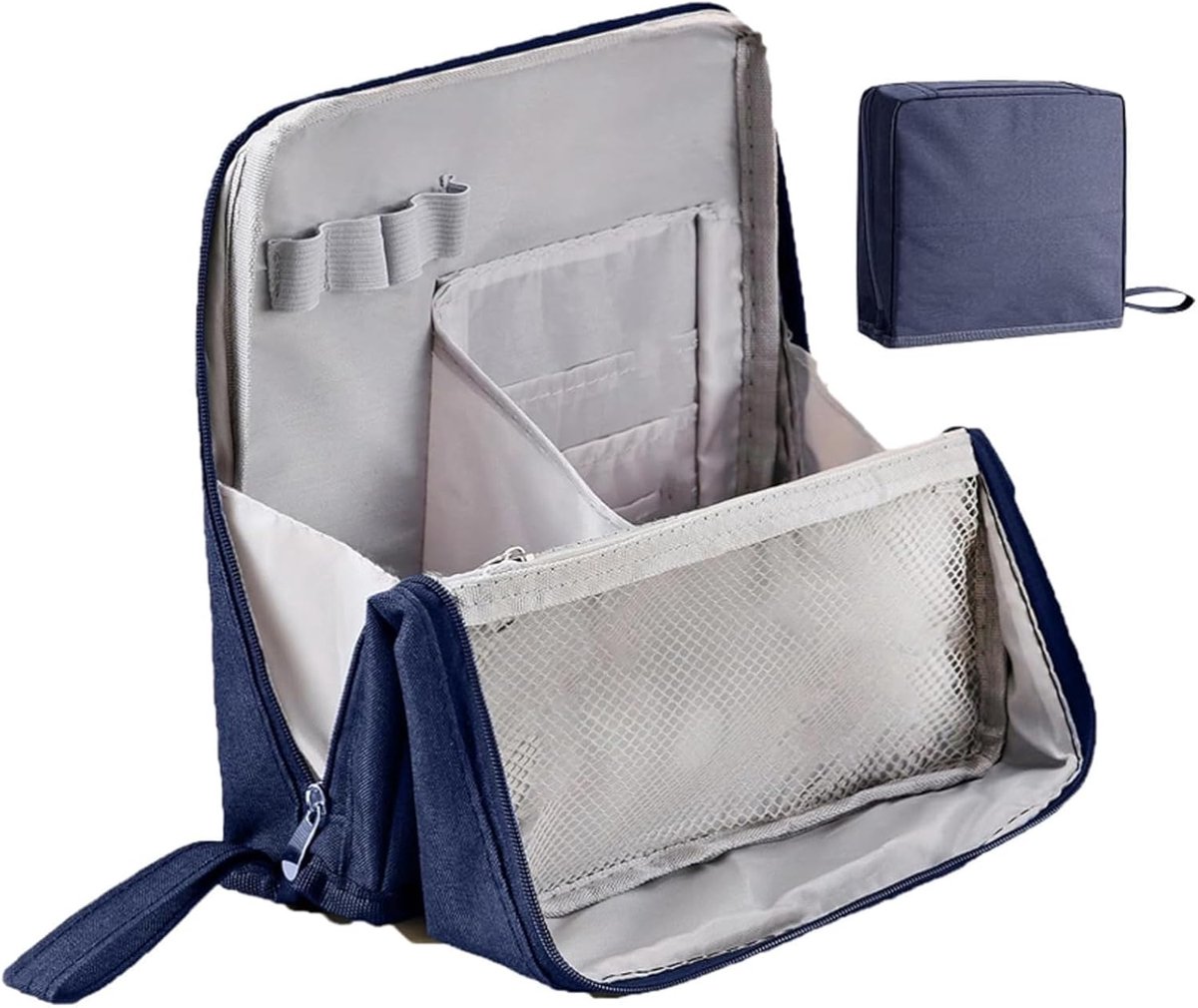 Men's toiletry bag - Women's toiletry bag - Portable toiletry bag with stand - Large fabric toiletry bag with stand - Cosmetic storage bag - Toiletry bag with waterproof handle - Blauw - Image 1