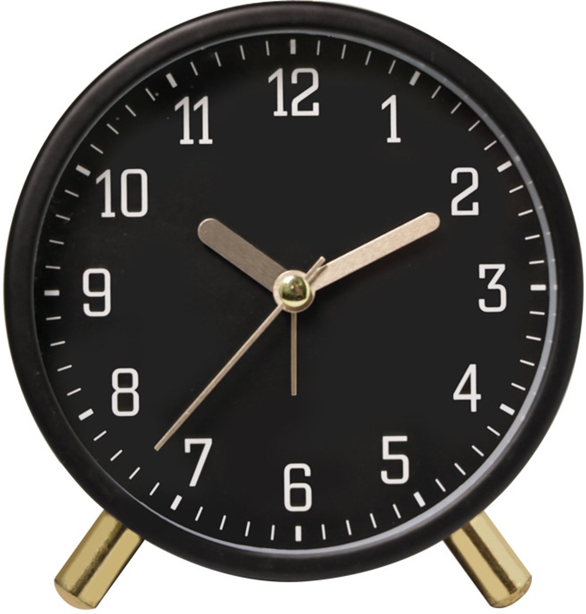 Classic analog Wekker alarm clock, no ticking, with snooze function, ultra-quiet, with night light, battery operated, elegant round metal alarm clock (black) - Image 1