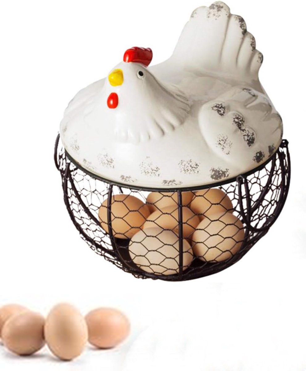 Egg basket, egg holder, egg storage, metal fruit bowl, chicken pattern, ceramic egg storage basket, iron basket for 15 eggs, egg holder, storage case, container - Image 1