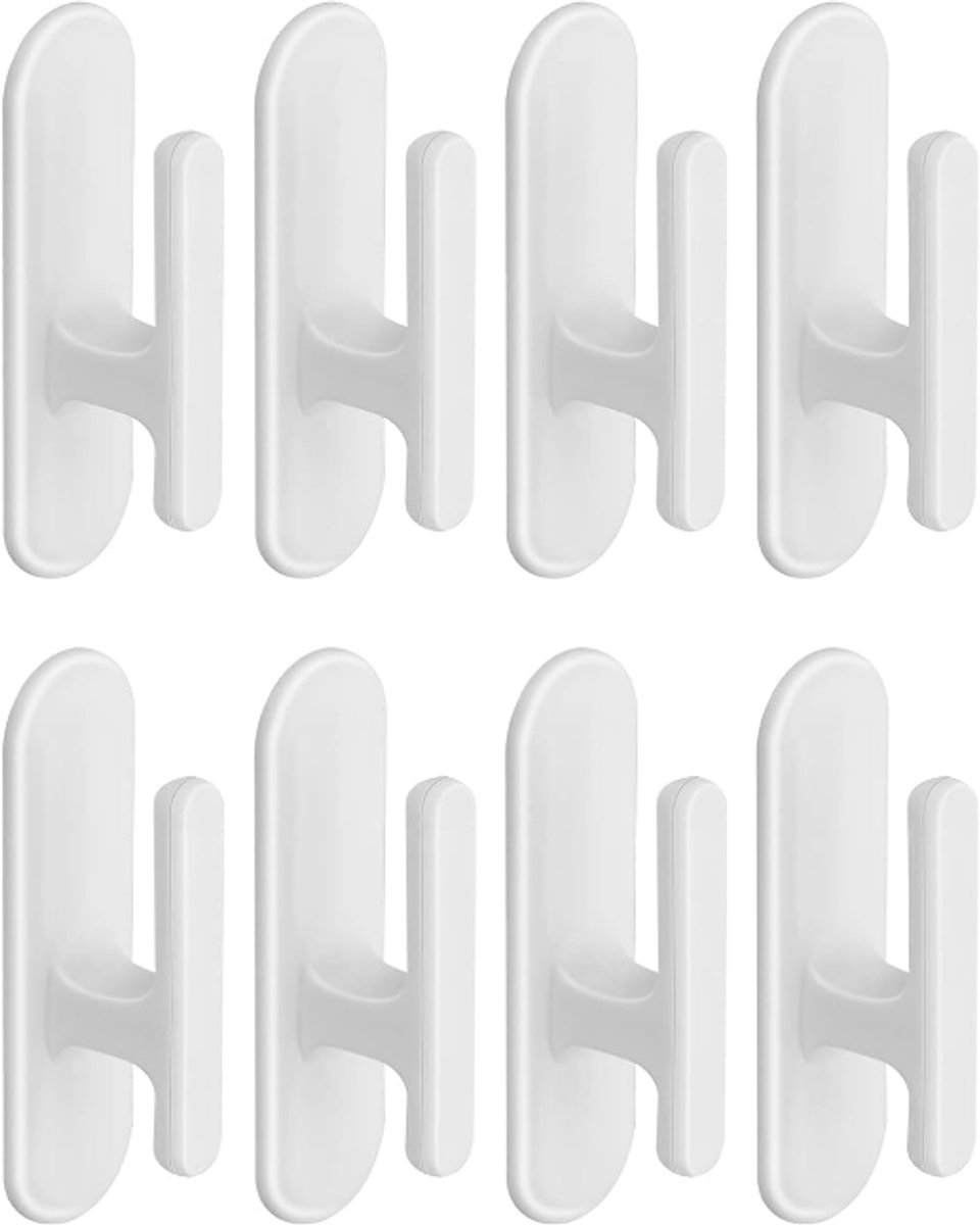 8-piece set - Hooks - Key hooks - Clothes hooks - Towel hooks - Curtain cord holder - Self-adhesive - for bathroom, living room, kitchen - Plastic - White - 6.9*2cm - Image 1