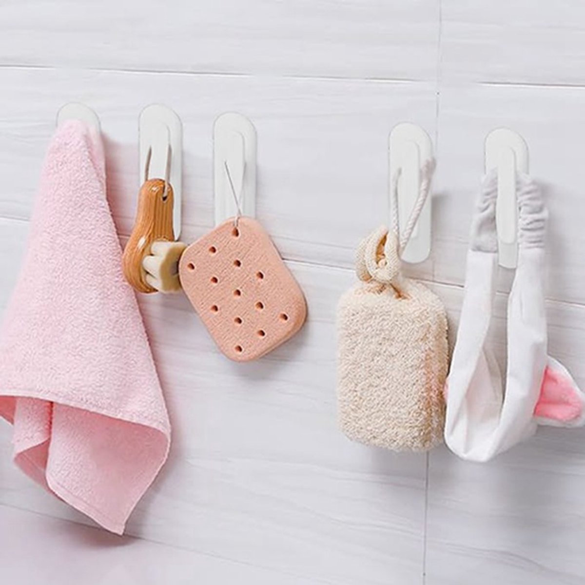 8-piece set - Hooks - Key hooks - Clothes hooks - Towel hooks - Curtain cord holder - Self-adhesive - for bathroom, living room, kitchen - Plastic - White - 6.9*2cm - Image 3