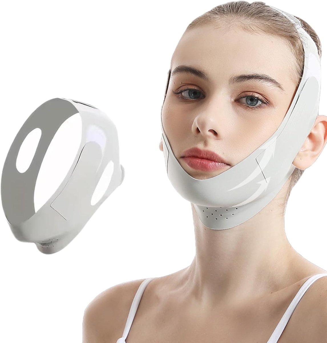Reusable face sleep mask - V-shaped chin strap - Firming and tightening band for double kin - Sleep mask - Light green - Image 1