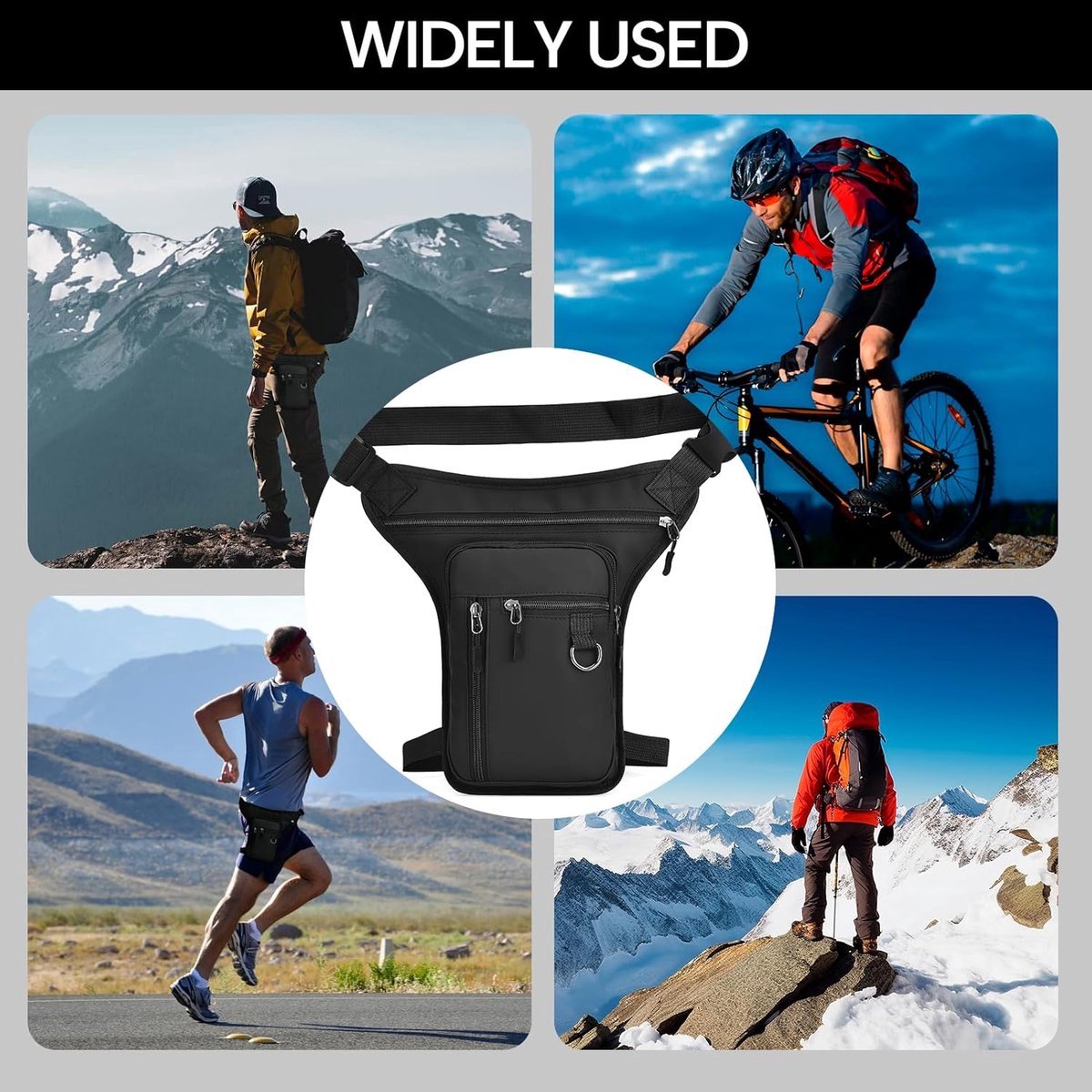 Fanny pack - Men's fanny pack - Women's fanny pack - Waterproof tactical leg bag - Fanny pack - Multifunctional motorcycle bag for men and women - Travel, camping, running, cycling - Gray - Image 3