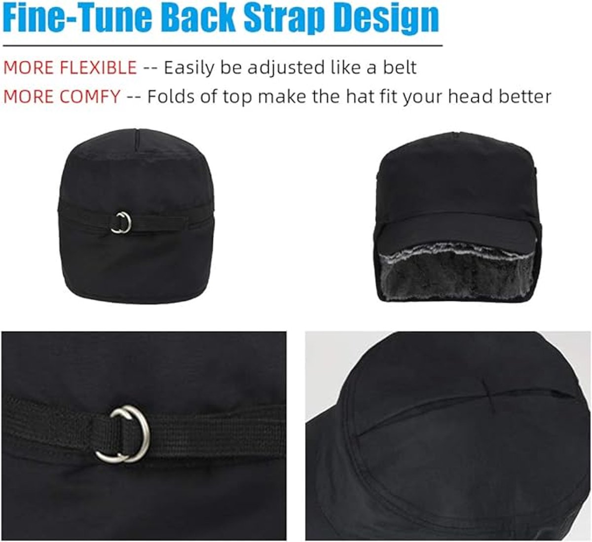 Beanie - Men's Beanie - Men's Winter Beanie - Warm Hats - With Ear Flaps - Ideal for Cold Weather - Faux Fur Lining - Unisex - Warmth - Winter - Sport - Outdoors - Gift Idea - Black - Image 2