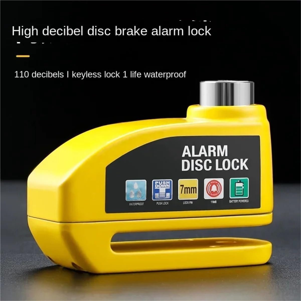 Bicycle disc brake lock - Disc brake alarm - With reminder cable - 7 mm - Motorcycle lock - Scooter lock - Disc brake lock - Yellow - Image 5