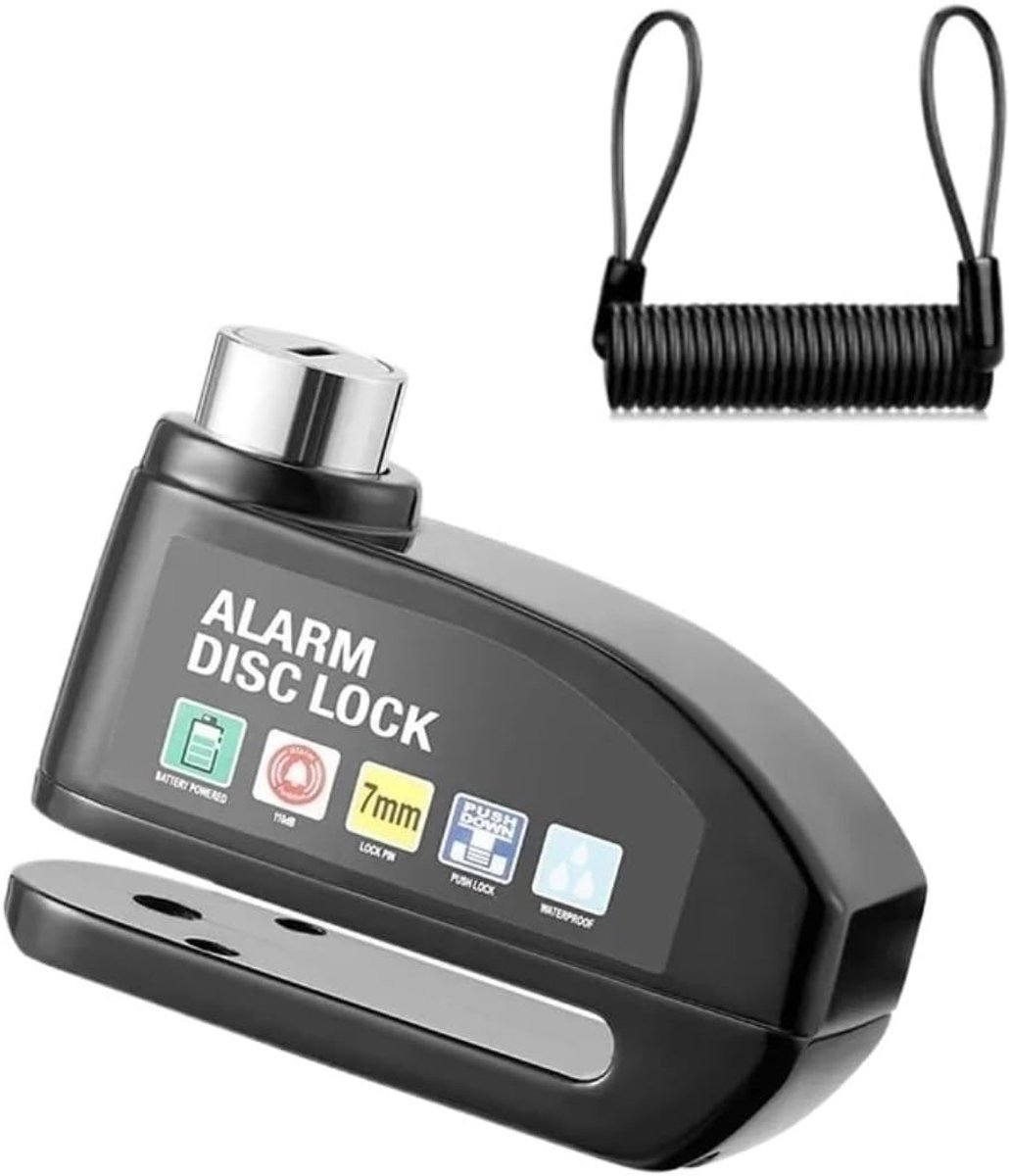 Brake disc lock with alarm - With reminder cable - 7 mm - Motorcycle lock - Scooter lock - Image 1
