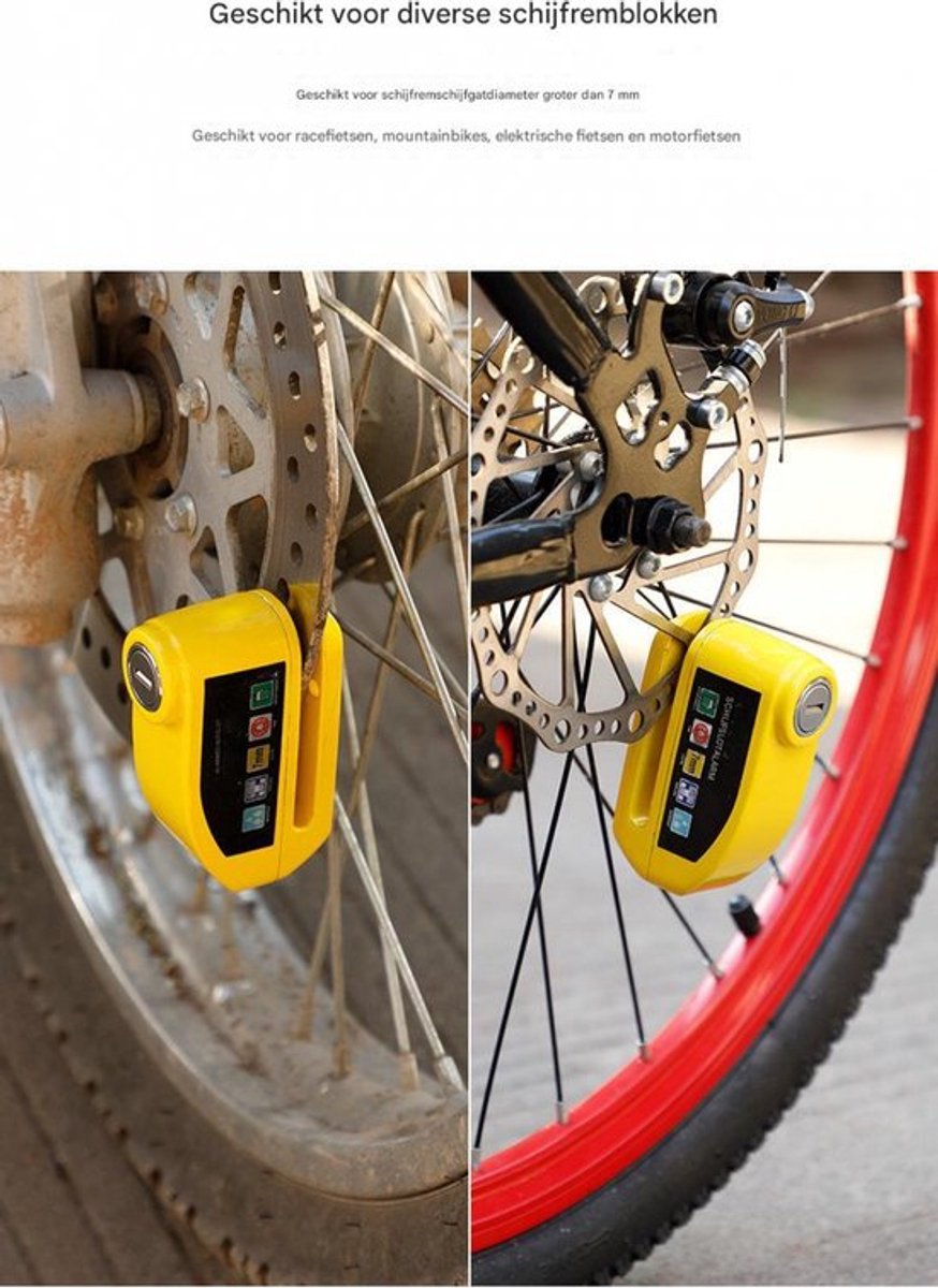 Bicycle disc brake lock - Disc brake alarm - With reminder cable - 7 mm - Motorcycle lock - Scooter lock - Disc brake lock - Silver - Image 2