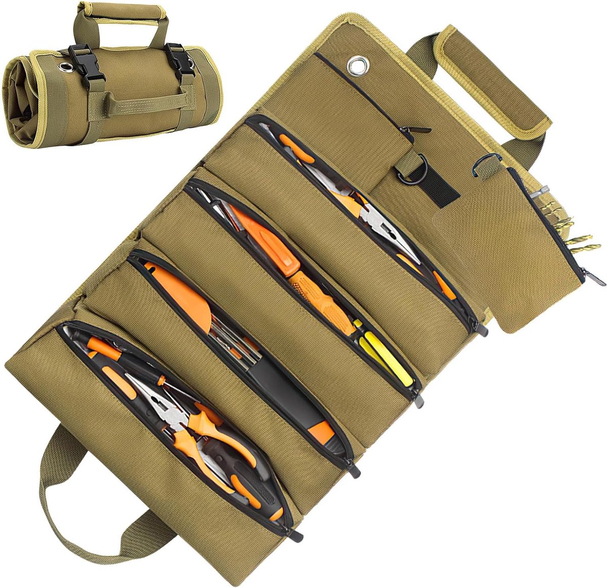 Roll-up tool bag - Tool belt - Open tool bag - with adjustable strap - Drill holder - Canvas - Roll-up pouch - Electrician's kit - Storage rack - Wrench organizer - No tool included! - Image 1