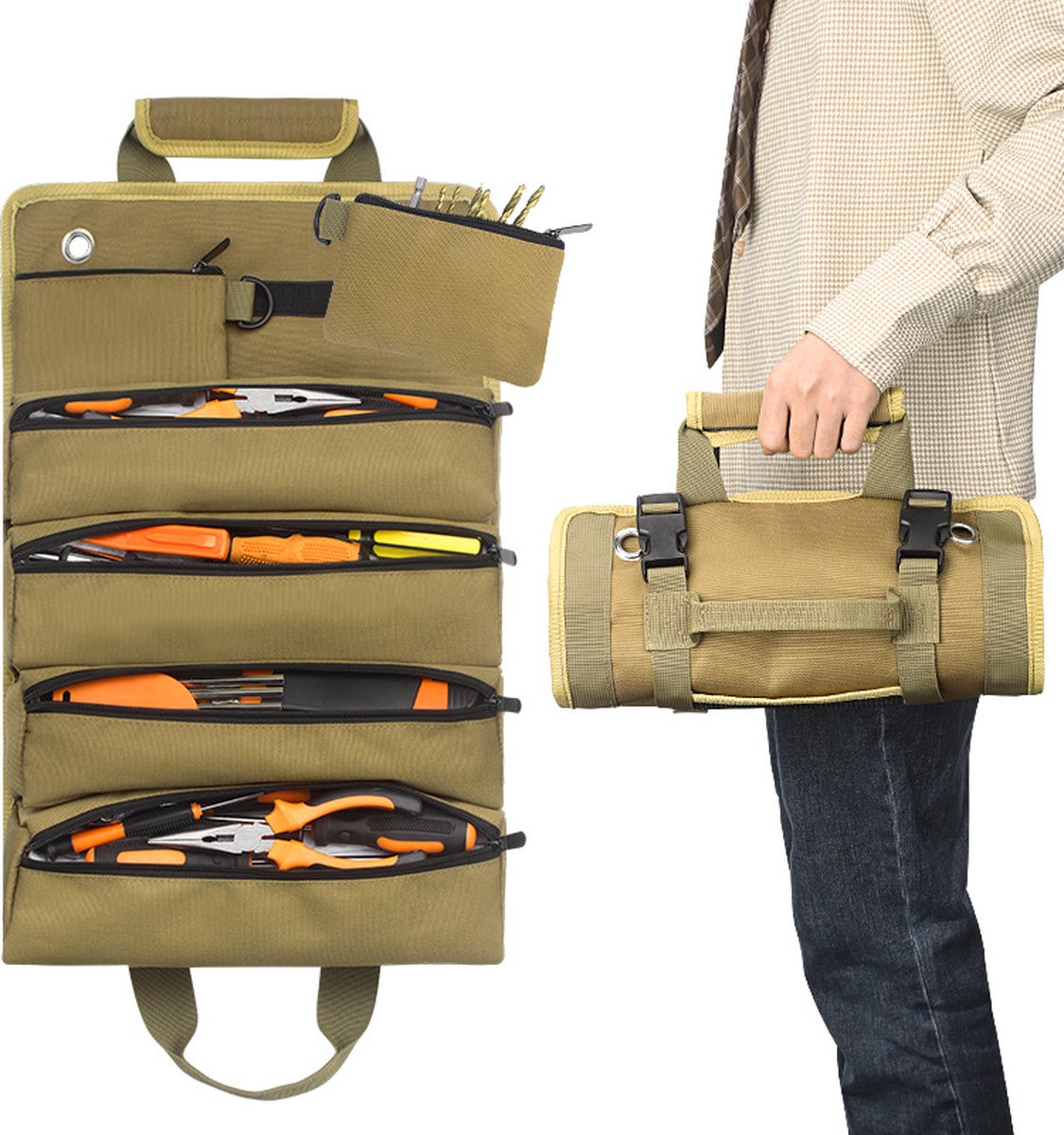 Roll-up tool bag - Tool belt - Open tool bag - with adjustable strap - Drill holder - Canvas - Roll-up pouch - Electrician's kit - Storage rack - Wrench organizer - No tool included! - Image 8