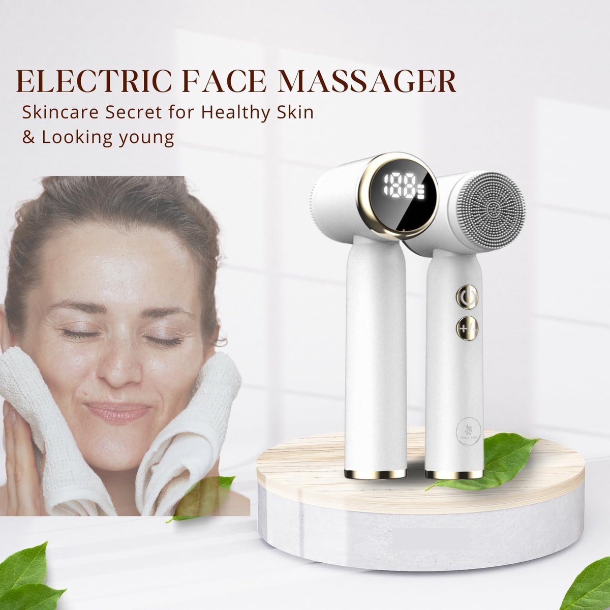 Facial Cleansing Brush - Sonic Roller - Spin - Electric Facial Cleanser - Facial Care - Keratin - Electric - Portable - Waterproof - 6 Interchangeable Brush Heads - Suitable for Women's and Men's Skin - 6 in 1 - White - Image 3