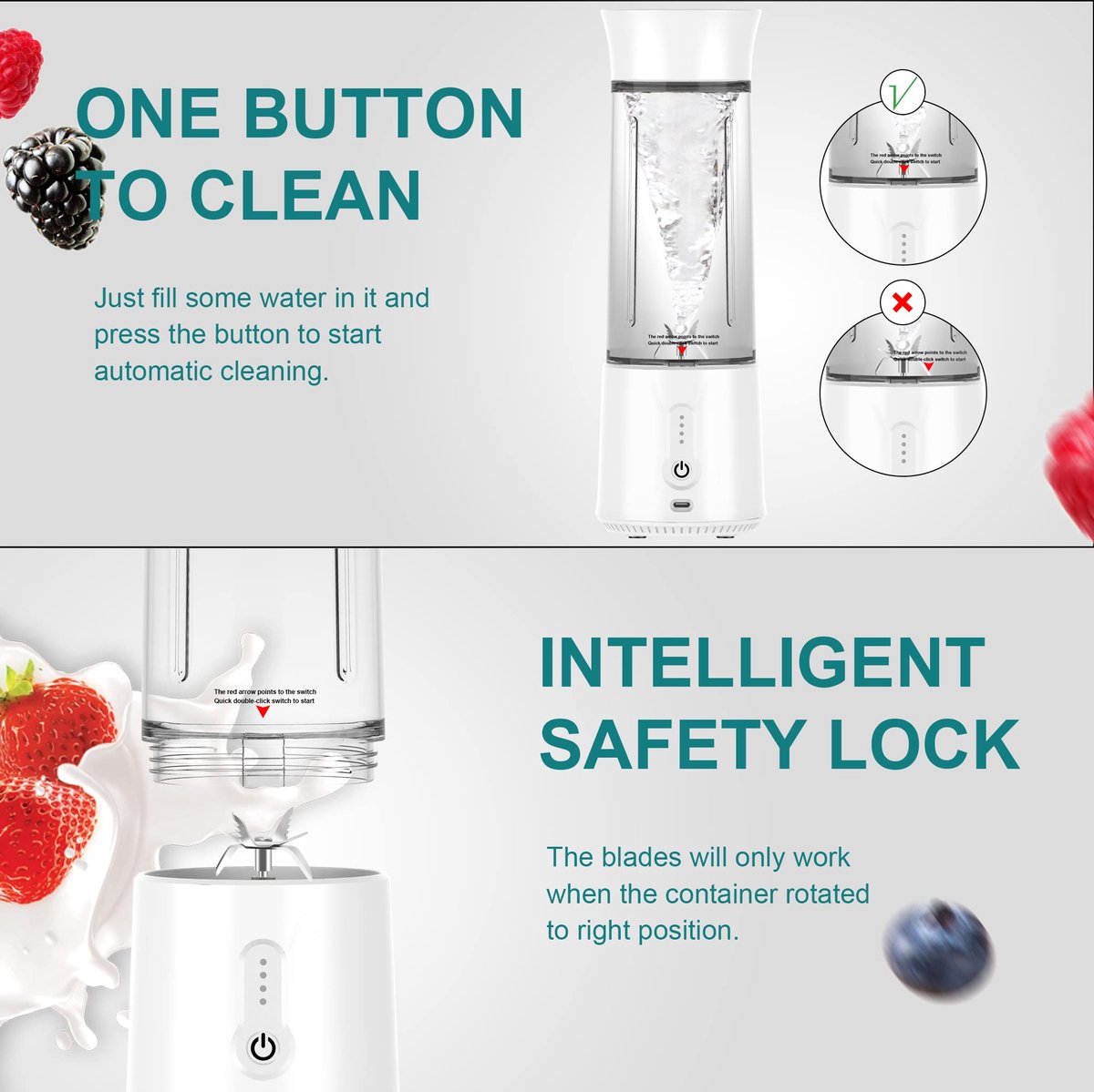 Blender - Mini Blender - Smoothie Maker - USB Rechargeable Mini Blender - Portable Blender for Milkshakes, Smoothies and Juices - Grijs - Image 6