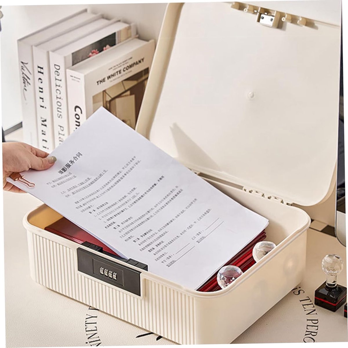 Lockable storage box - 9L lockable pillbox with double combination lock - Waterproof lockable box with combination lock - Perfect for personal belongings at home or in the office - Wit - Image 2