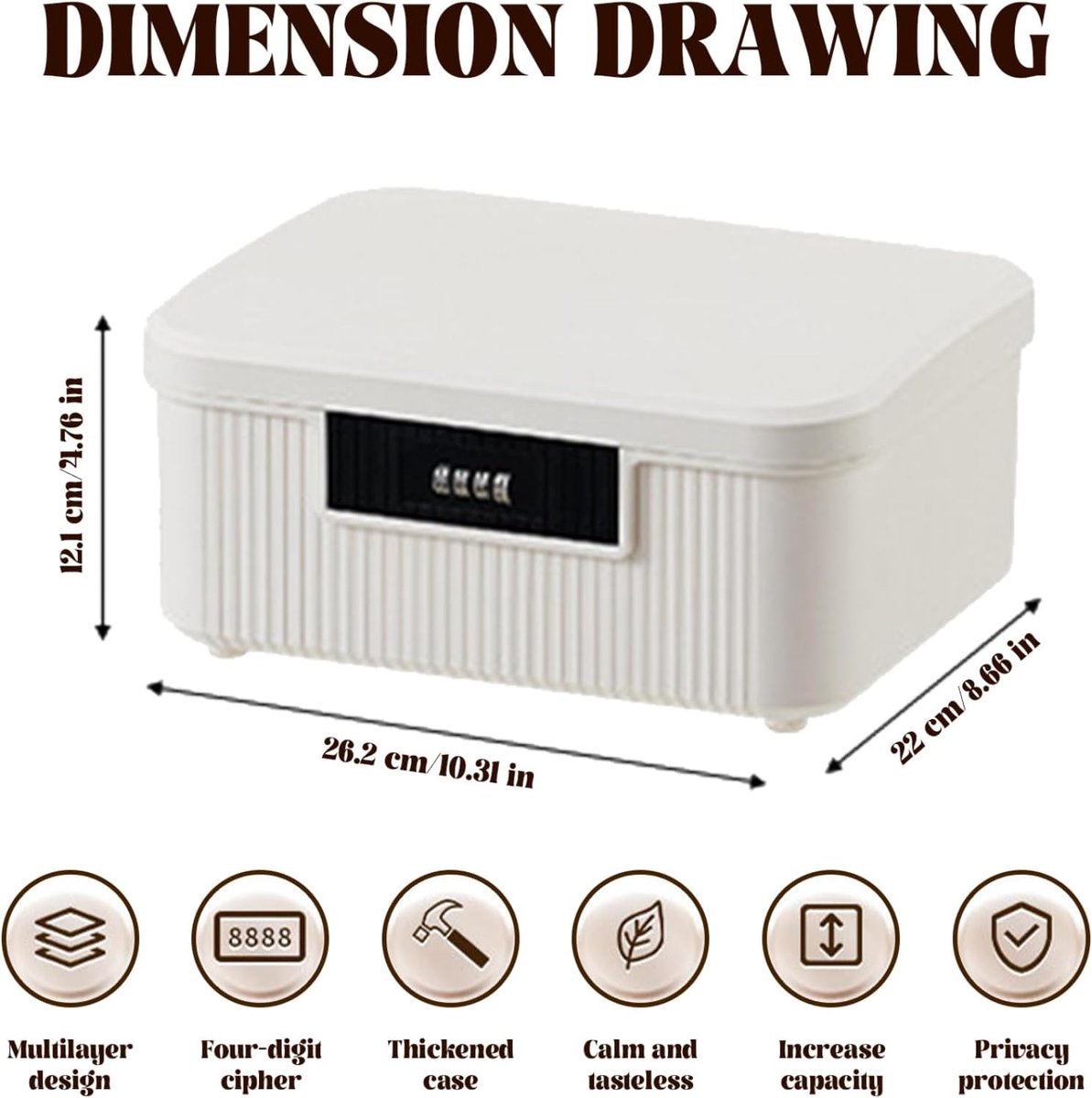 Lockable storage box - 9L lockable pillbox with double combination lock - Waterproof lockable box with combination lock - Perfect for personal belongings at home or in the office - Wit - Image 5