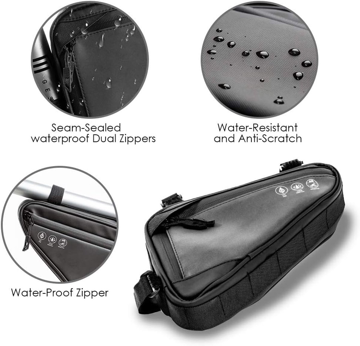 Bicycle pannier - Bicycle frame bag - Bicycle frame bag - Triangular bicycle frame bag - Storage bag - Reflective bicycle bag - Mountain bike, road bike accessories, large capacity - Black - Image 4