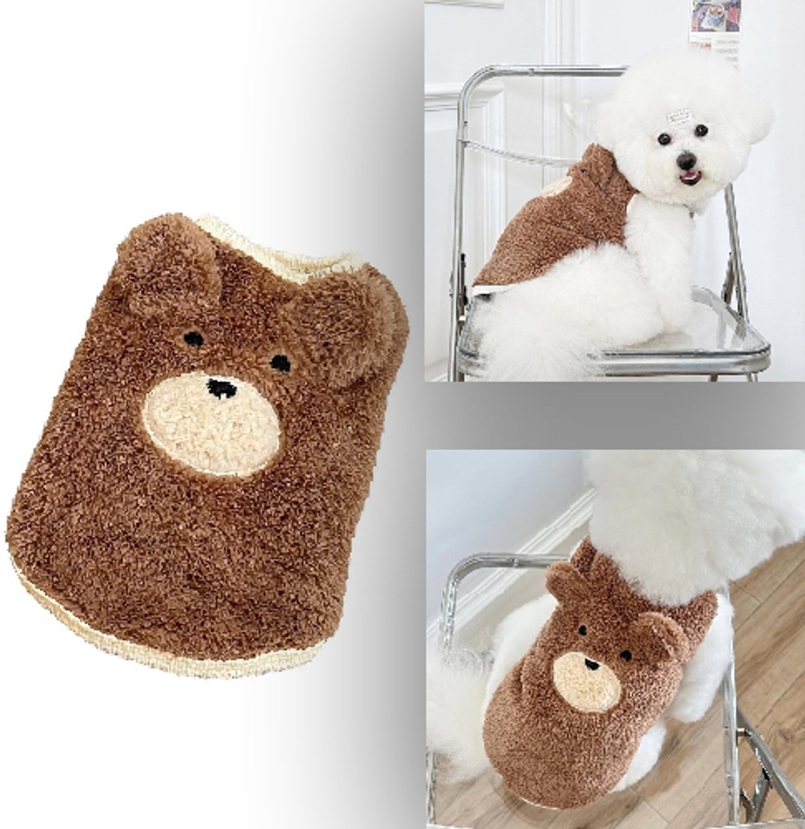 Dog Sweater - Dog Coat - Warm Winter Sweater - Warm Dog Coat - Teddy Bear - Plush Coat - Warm Clothes - Perfect for Small Dogs - Medium Dogs - Dog - Coffee - Size Medium - Size XL - Image 1