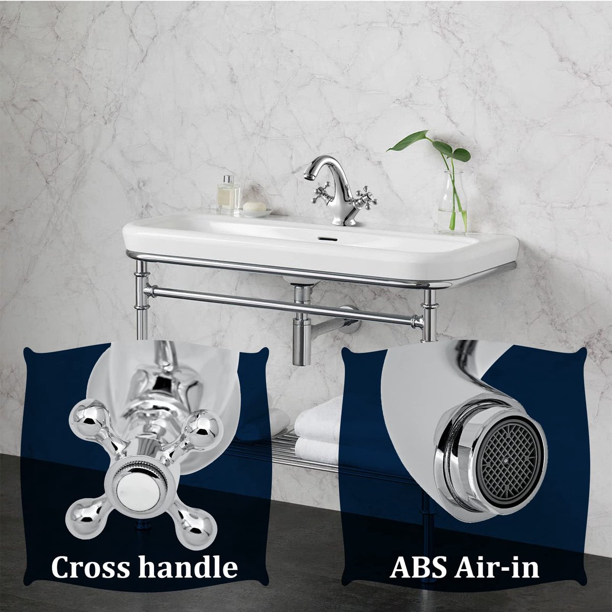 Faucets - Vintage Bathroom Faucets - Basin Faucets - Suitable for vintage bathroom basin faucets, Double handle mixer taps with cross handle, elegant design - Image 3
