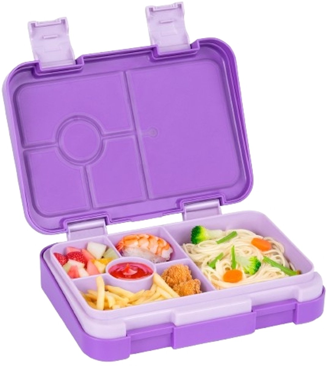 Kids Bento Lunch Box with 6 compartments for School, Kindergarten and Outdoors, Leakproof, Dishwasher Safe, BPA Free (purple) - Image 1