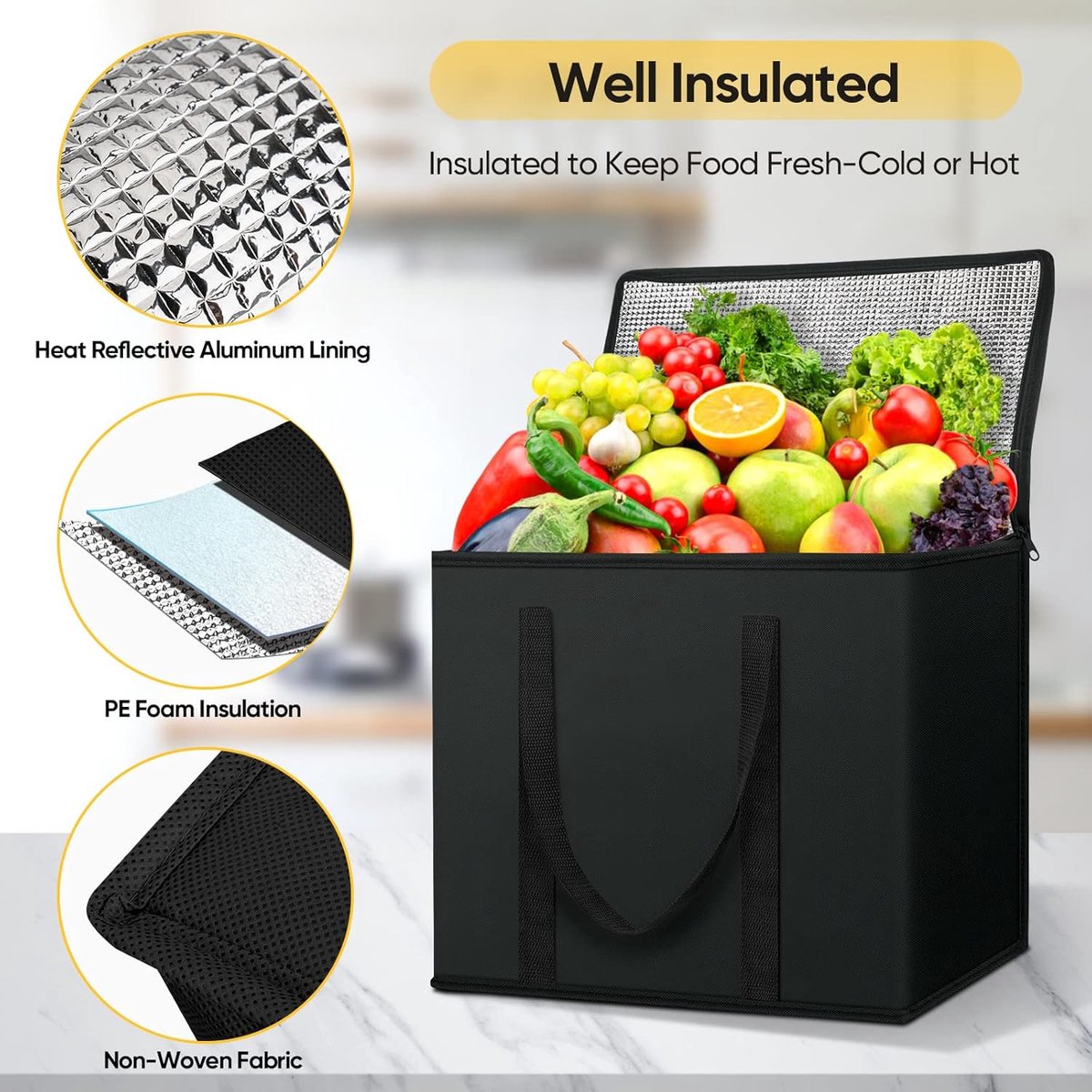 Insulated bag - Set of 2 reusable and insulated grocery bags - Insulated bag - Lunch bag - Picnic bag - Foldable insulated bag - Large, sturdy insulated bag - Image 2