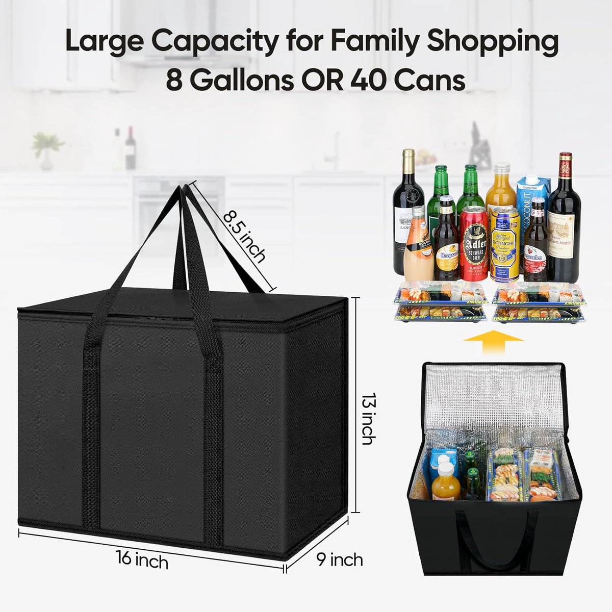 Insulated bag - Set of 2 reusable and insulated grocery bags - Insulated bag - Lunch bag - Picnic bag - Foldable insulated bag - Large, sturdy insulated bag - Image 5