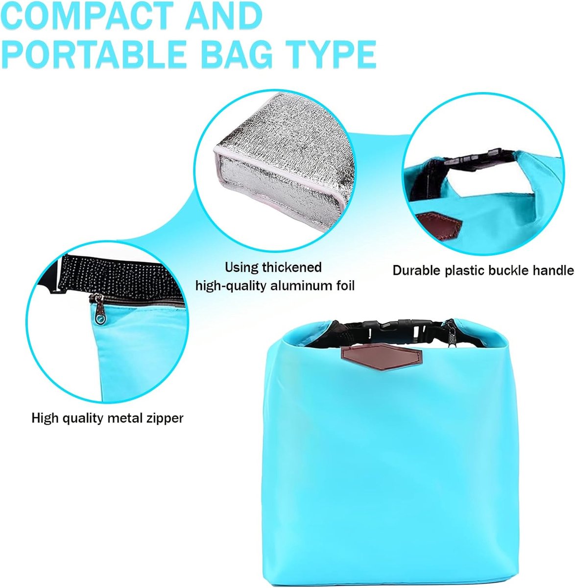 Lunch bag - Insulated bags - Lunch bag - Insulated backpack - Insulated lunch bags - Insulated lunch bag - Portable lunch bag - Picnic bag - Blue zipper - Image 3