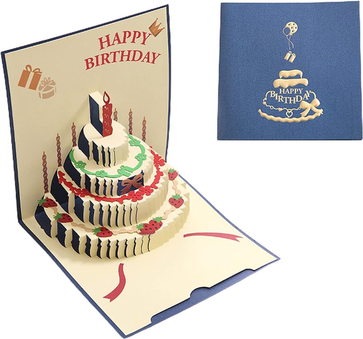 10 pcs Greeting cards - Blue pop-up birthday cake card - 3D birthday card - Pop-up cards - Cake greeting cards - Postcards - Perfect for a friend, wife, husband, or partner - Humorous card - Gift accessories - Image 1