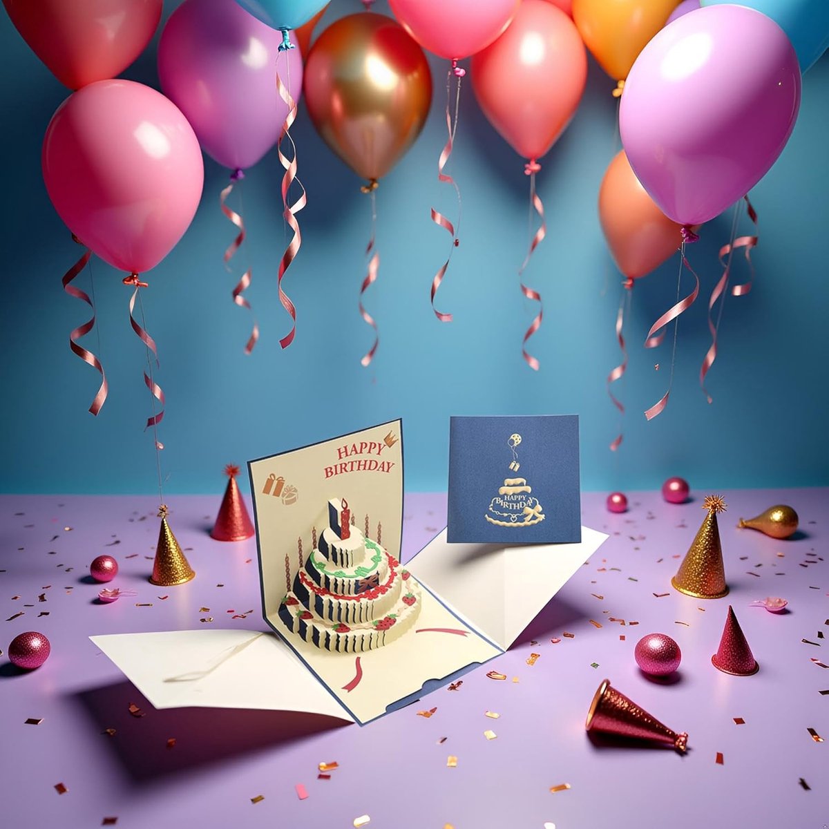 10 pcs Greeting cards - Blue pop-up birthday cake card - 3D birthday card - Pop-up cards - Cake greeting cards - Postcards - Perfect for a friend, wife, husband, or partner - Humorous card - Gift accessories - Image 3