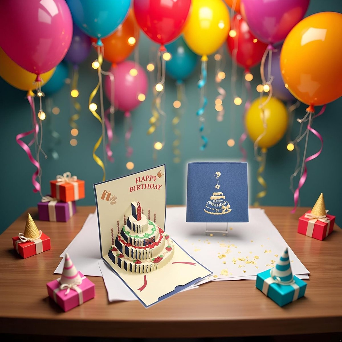 10 pcs Greeting cards - Blue pop-up birthday cake card - 3D birthday card - Pop-up cards - Cake greeting cards - Postcards - Perfect for a friend, wife, husband, or partner - Humorous card - Gift accessories - Image 5