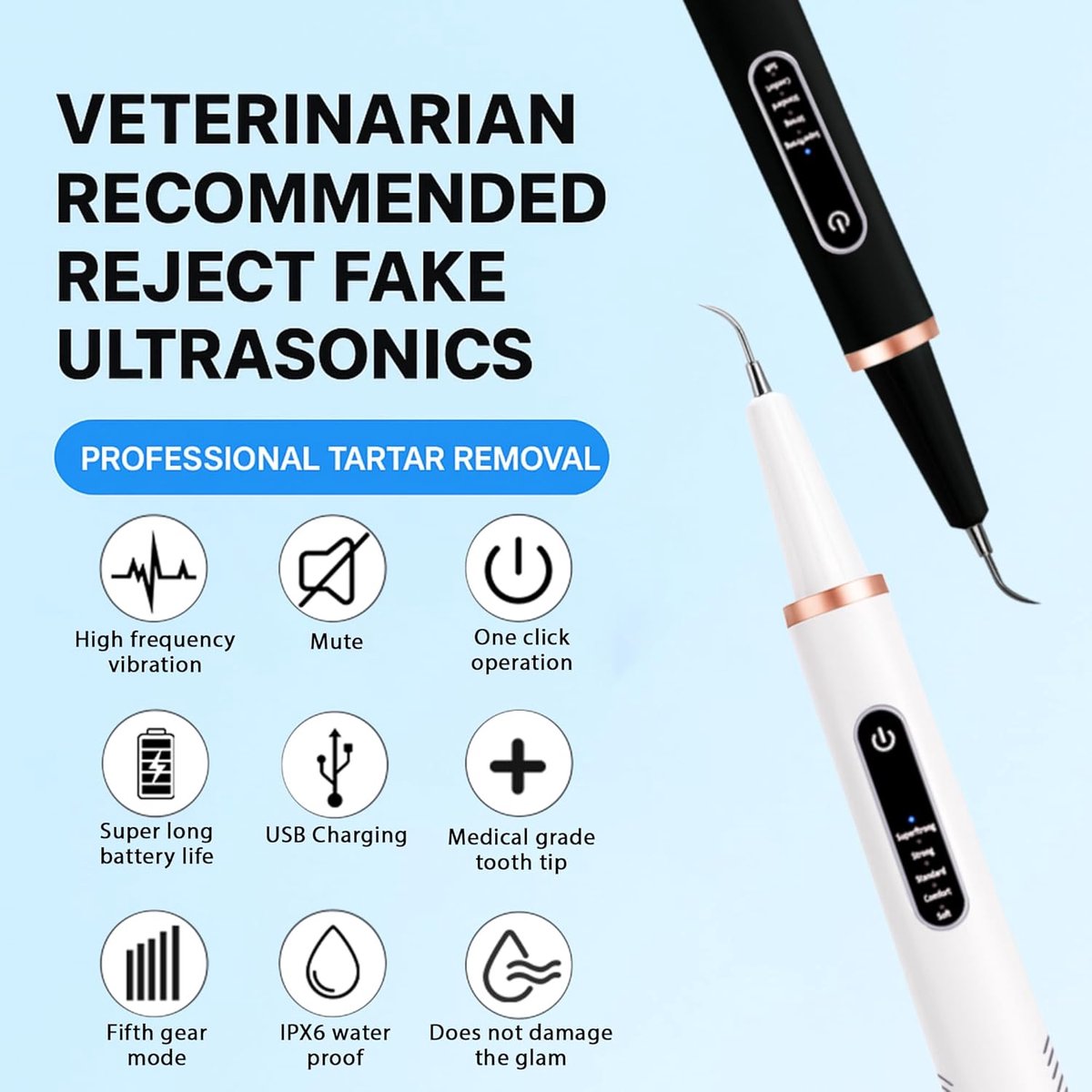 Electric Dog Toothbrush - Dental Cleaning Tools - Dog Toothbrush Set with LED Light - Rechargeable Dental Device, Anti-Plaque for Dogs and Cats - Wit - Image 3