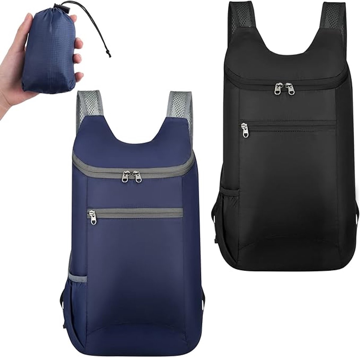 Backpack - Set of 2 Ultralight Foldable Backpacks - Waterproof Hiking Backpack - Ultralight Outdoor Backpack - Foldable Backpack - Ideal for Camping, Hiking, Travel and Sports - Black and Blue - Image 1