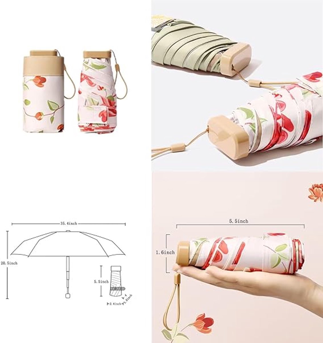 Folding Umbrella - Foldable - Umbrella for Girls - Small Mini Folding Umbrella - Compact Design - Ideal for Outdoor Travel - UV Protection Sunscreen Umbrella - Image 2