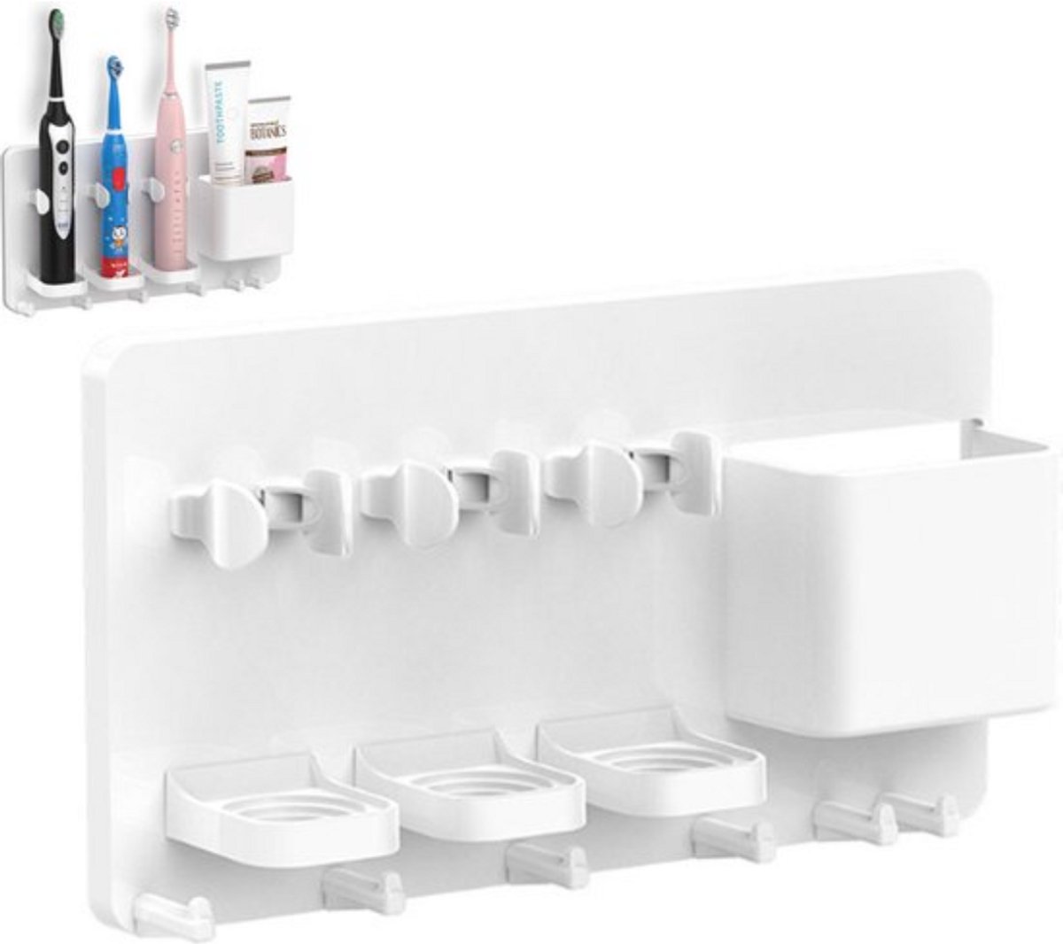 Toothbrush holder - Electric toothbrush holder - High quality - Adjustable - Wall mounted - Drying - Razor blade holder - Bathroom organizer - Universal - Self-adhesive - No brush heads - Wit - Image 1