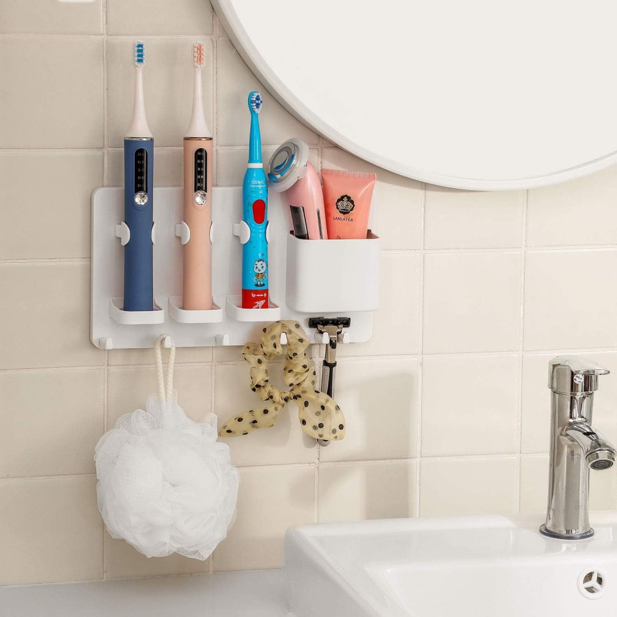 Toothbrush holder - Electric toothbrush holder - High quality - Adjustable - Wall mounted - Drying - Razor blade holder - Bathroom organizer - Universal - Self-adhesive - No brush heads - Wit - Image 6
