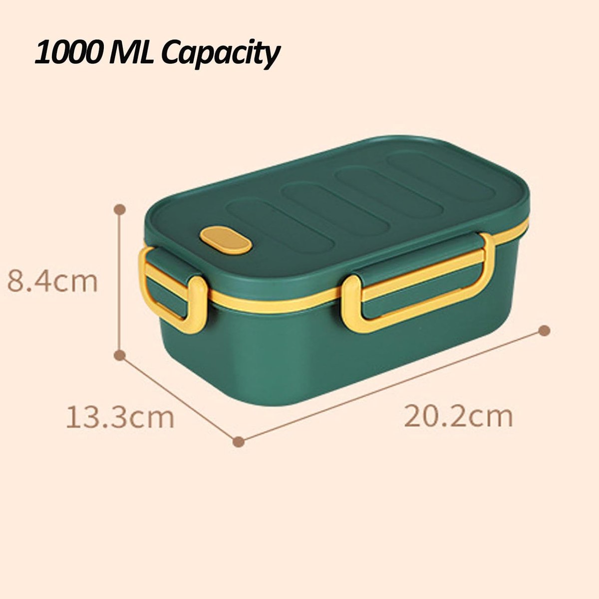 Adult lunch box with compartments, 1000 ml, leakproof, for men and women, double layer, ideal for the office, picnics (green) - Image 3