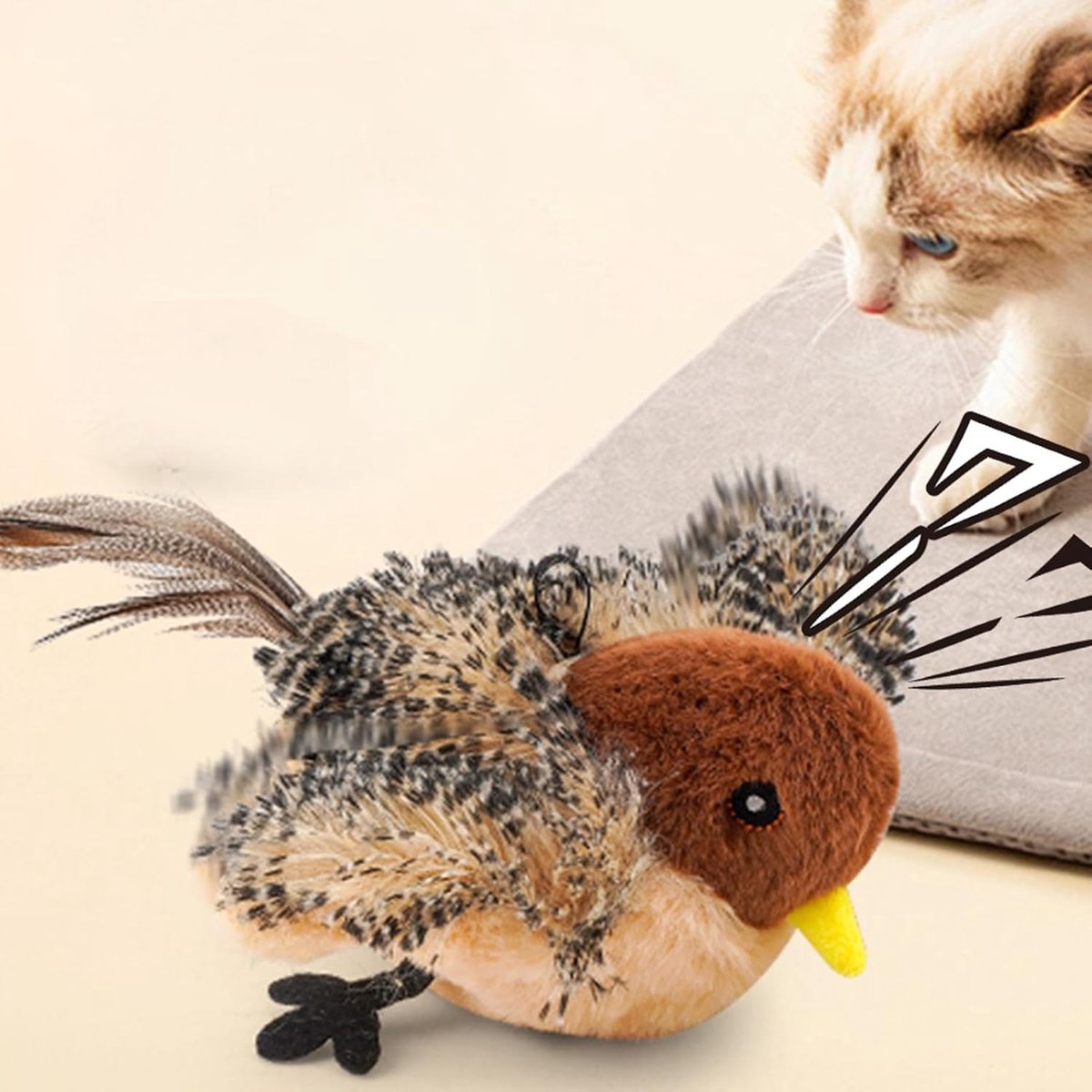 Cat Toys - Cat Toys with Catnip - Flappy Bird Cat Toy for Indoor Cats - Rechargeable - Electric Cat Toys - With Sound - Plush Sports Toy for Kittens - Pic - Image 2