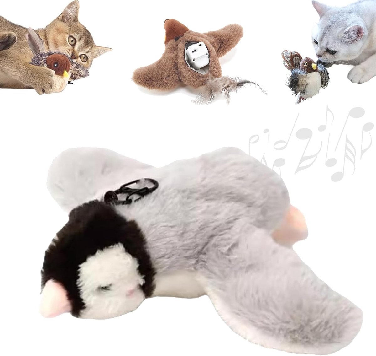 Cat Toys - Cat Toys with Catnip - Flappy Bird Cat Toy for Indoor Cats - Rechargeable - Electric Cat Toys - With Sound - Plush Sports Toy for Kittens - Gray Penguin - Image 1