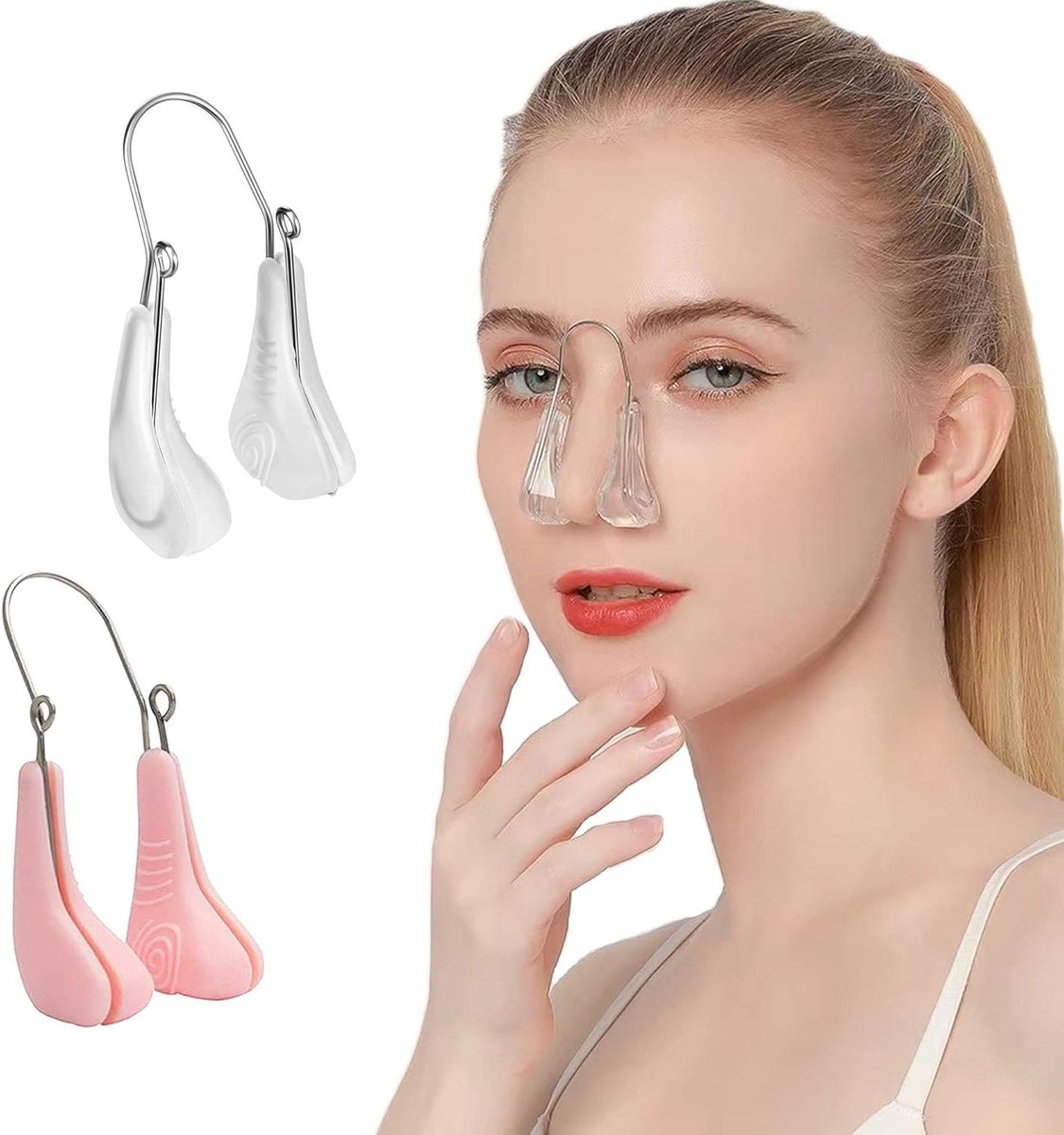 Silicone nose clips for women with wide noses (2 pieces) (transparent pink) - Image 1