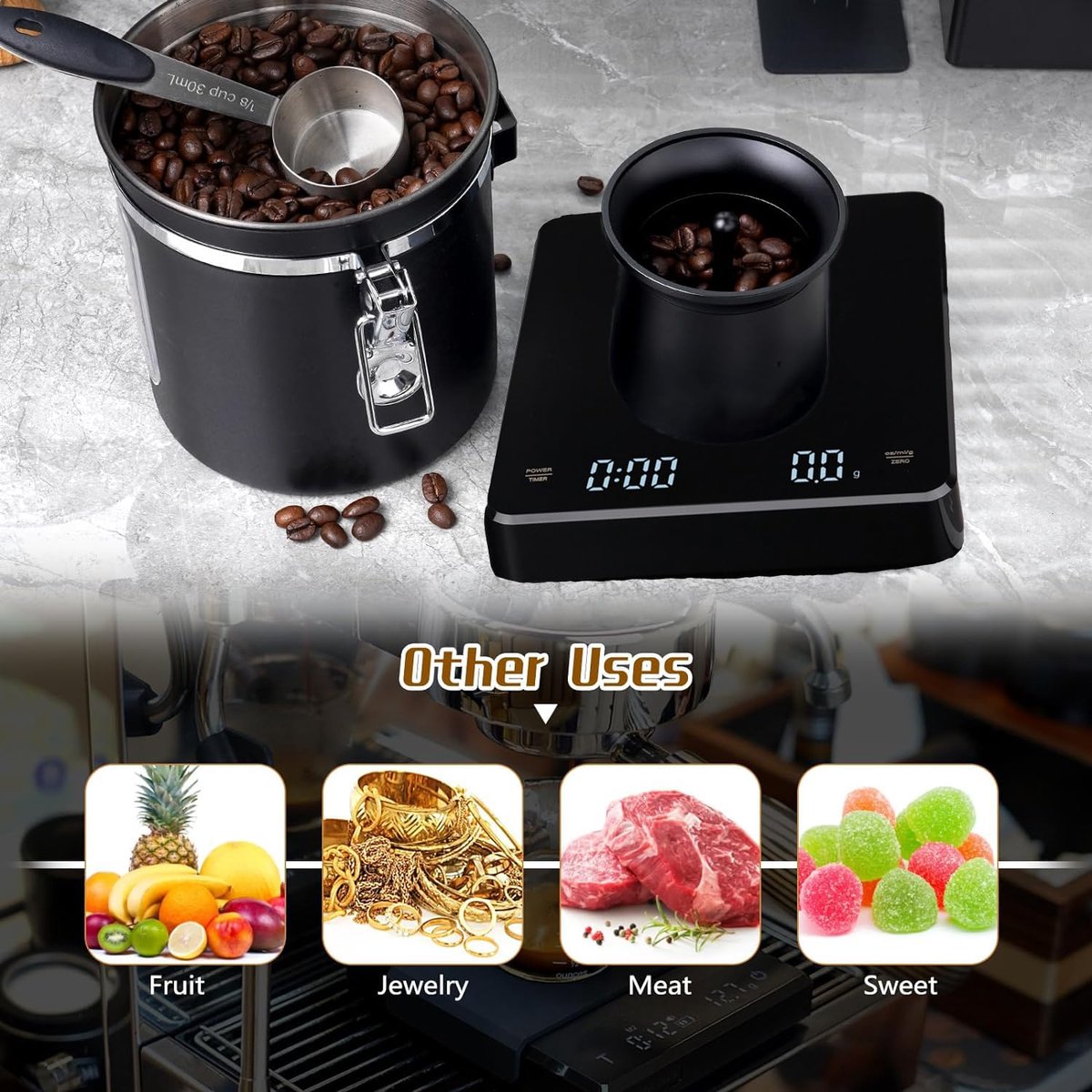 Precision Scale - Barista Scale - Coffee Scale with Timer - Small 3 kg / 0 g Coffee Scale with Gravity Sensor - Rechargeable Kitchen Scale - Barista Essential - High Precision - Black - Image 3