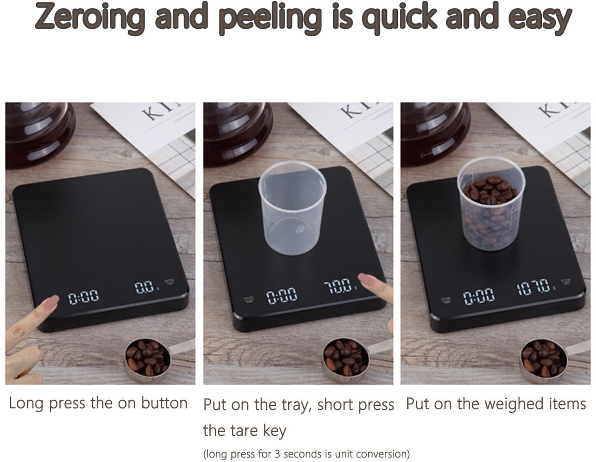 Precision Scale - Barista Scale - Coffee Scale with Timer - Small 3 kg / 0 g Coffee Scale with Gravity Sensor - Rechargeable Kitchen Scale - Barista Essential - High Precision - Black - Image 5