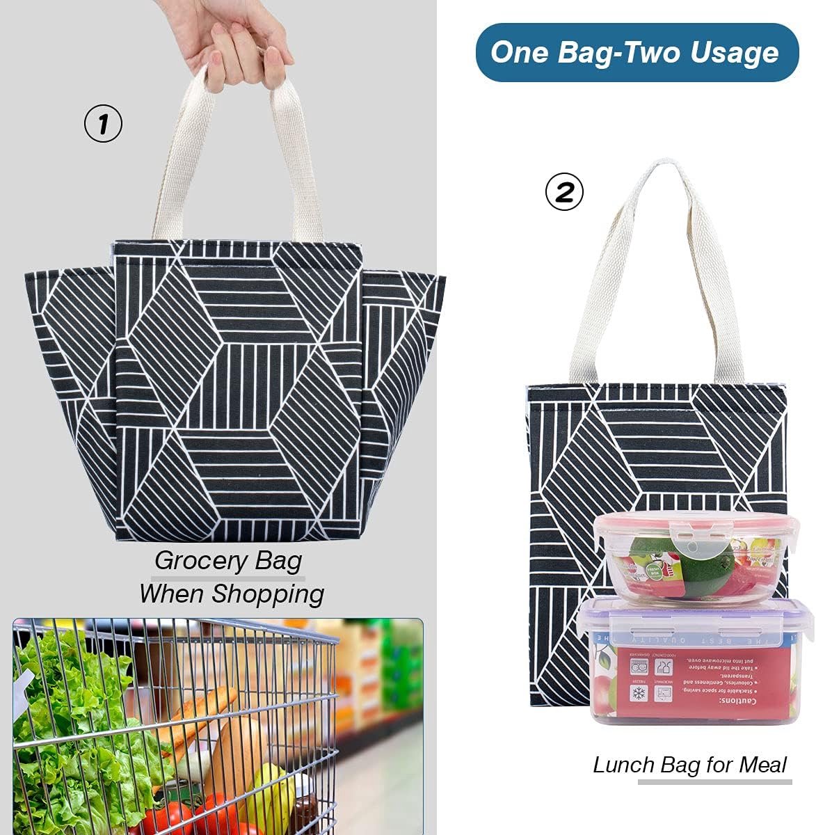 Lunch bag - Insulated bags - Insulated lunch bag for women - Sturdy, foldable and portable lunch bag with wide opening - With interior pockets - Insulated and leakproof cooler - For picnics and beaches for adults (Black Diamond) - Image 3