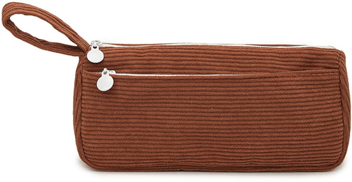 Corduroy Pencil Case - Cute pencil case with a practical zipper - Makeup bag - Suitable for school-aged teenagers, boys and girls - brown - Image 1