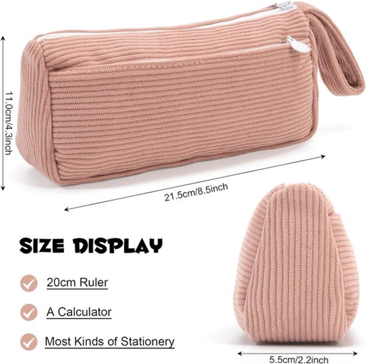 Corduroy Pencil Case - Cute pencil case with a practical zipper - Makeup bag - Suitable for school-aged teenagers, boys and girls - brown - Image 4