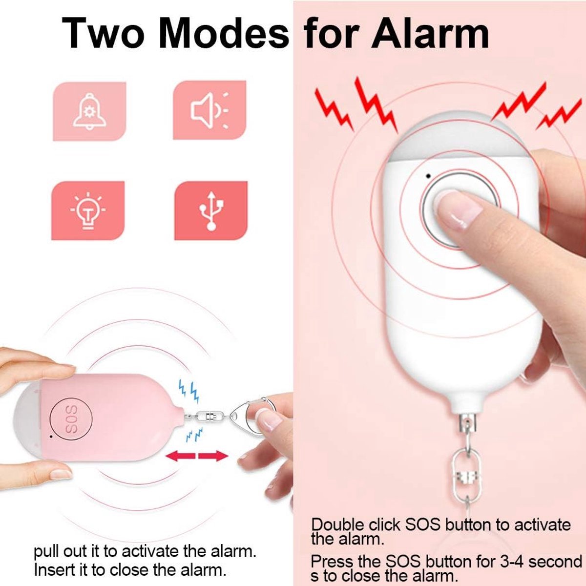 Rechargeable Personal Alarm – Keychain – Personal Alarm – Alarm Keychain – Rechargeable LED Flashlight – Self-Defense Products – Self-Defense Alarm – Personal Alarm – Pink - Image 1