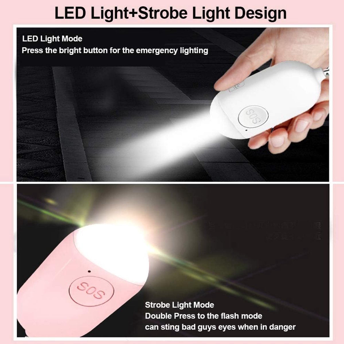 Rechargeable Personal Alarm – Keychain – Personal Alarm – Alarm Keychain – Rechargeable LED Flashlight – Self-Defense Products – Self-Defense Alarm – Personal Alarm – Pink - Image 7