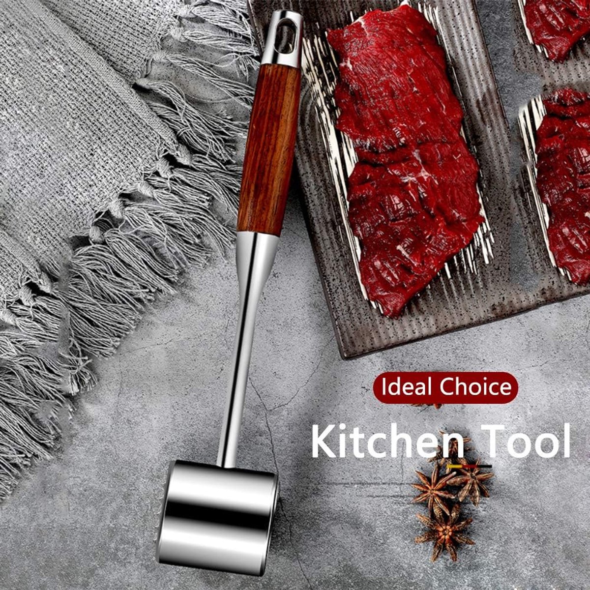 Professional Meat Tenderizer - Meat Mallet - Double-Sided Stainless Steel Meat Tenderizer - Steak Mallet with Non-Slip Wooden Handle - Dishwasher Safe Kitchen Utensil - Image 6